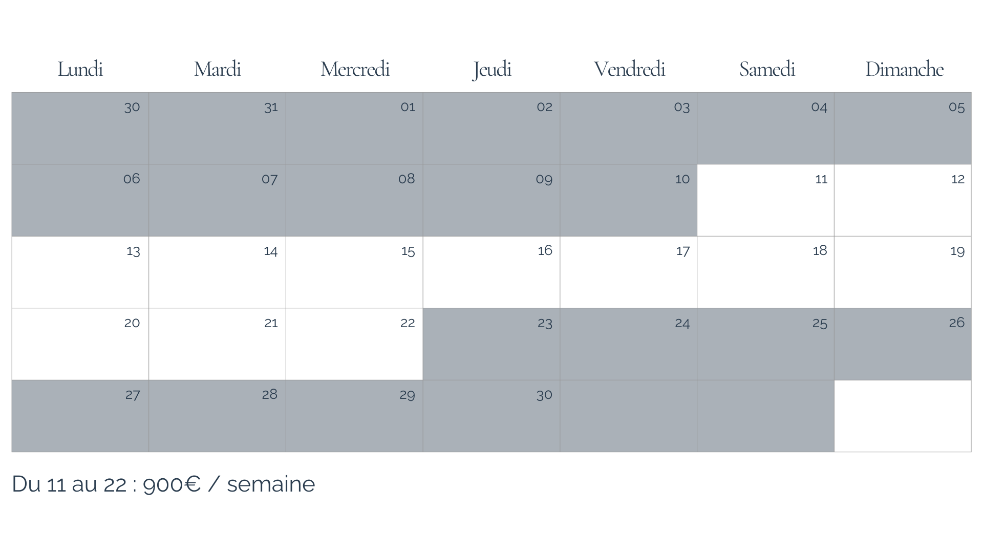 Disponibilités et tarifs avril de la villa 2 chambres