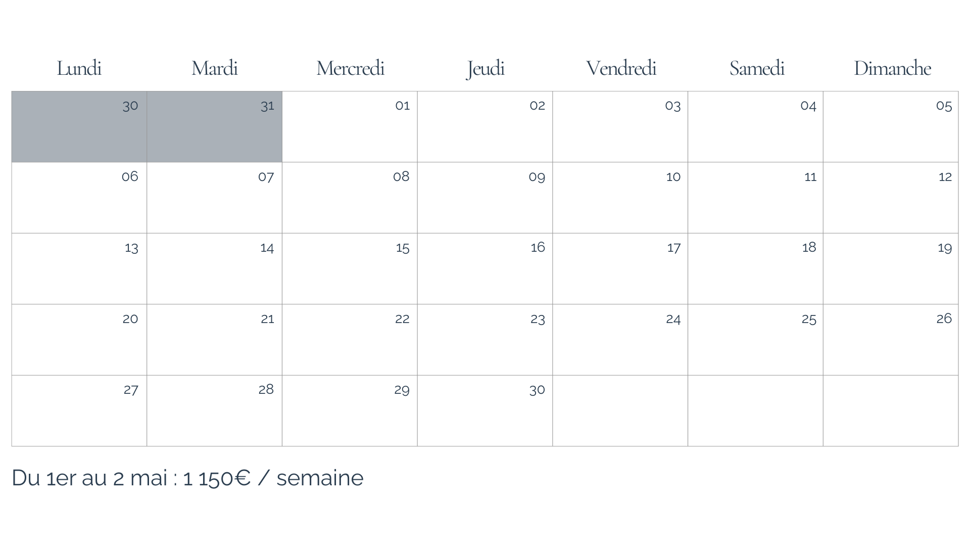 Disponibilités et tarifs avril de la villa 4 chambres