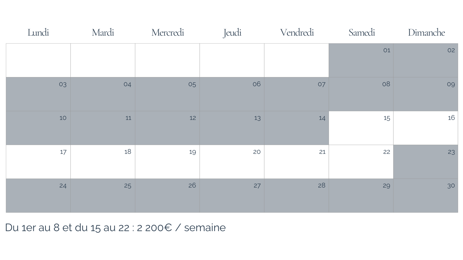 Disponibilités et tarifs août de la villa 2 chambres