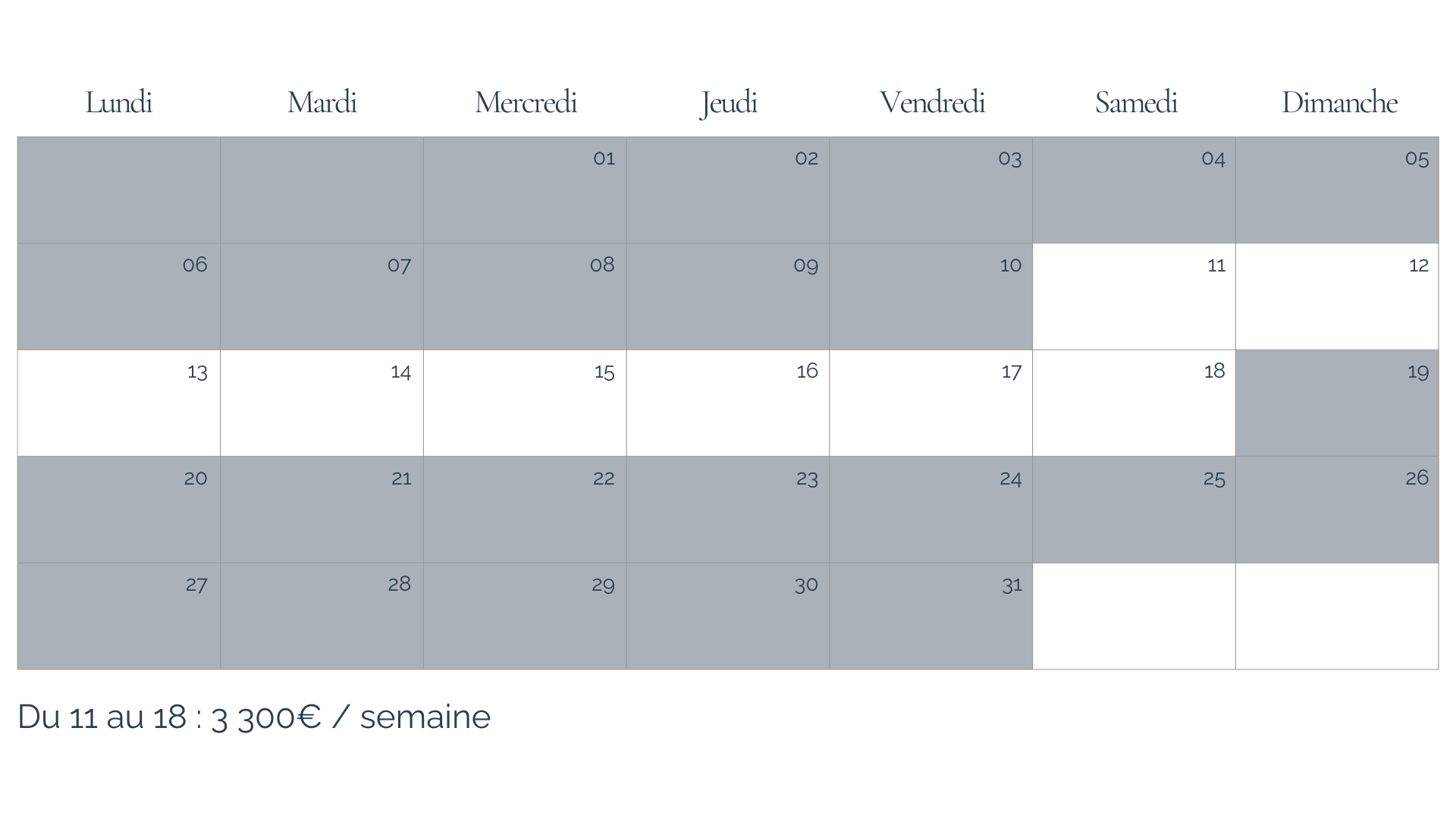 Disponibilités et tarifs juillet de la villa 4 chambres