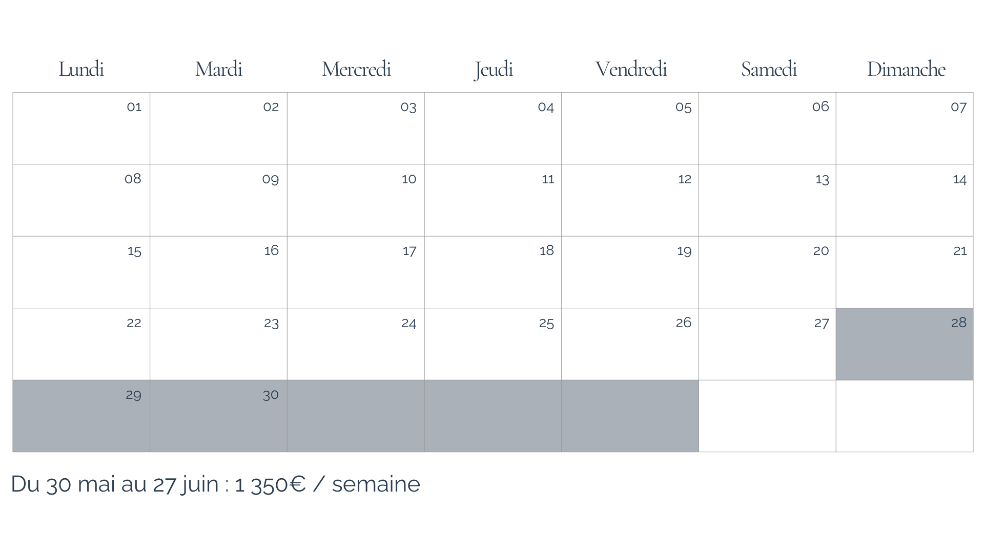 Disponibilités et tarifs juin de la villa 2 chambres