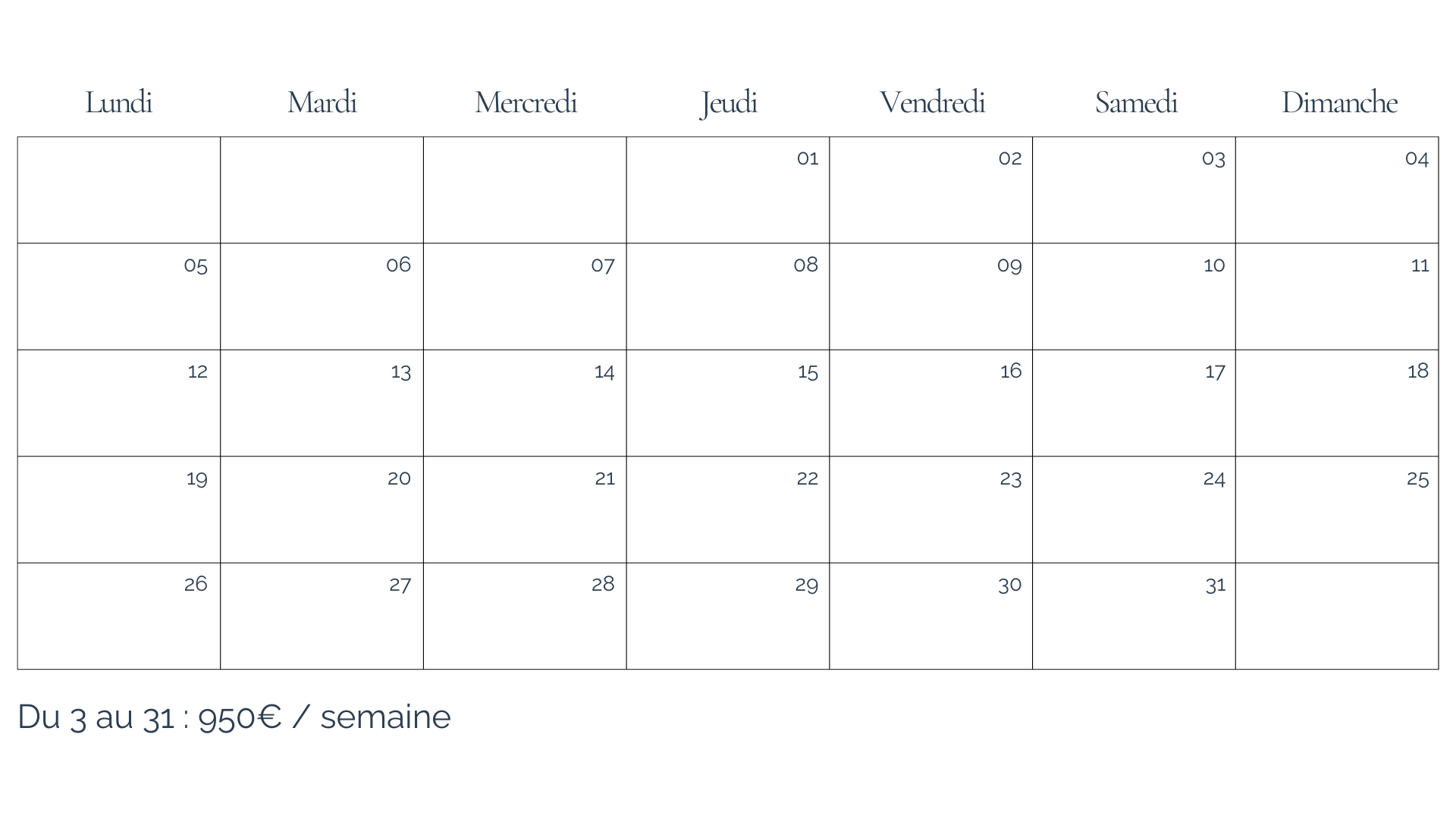 Disponibilités et tarifs octobre de la villa 2 chambres