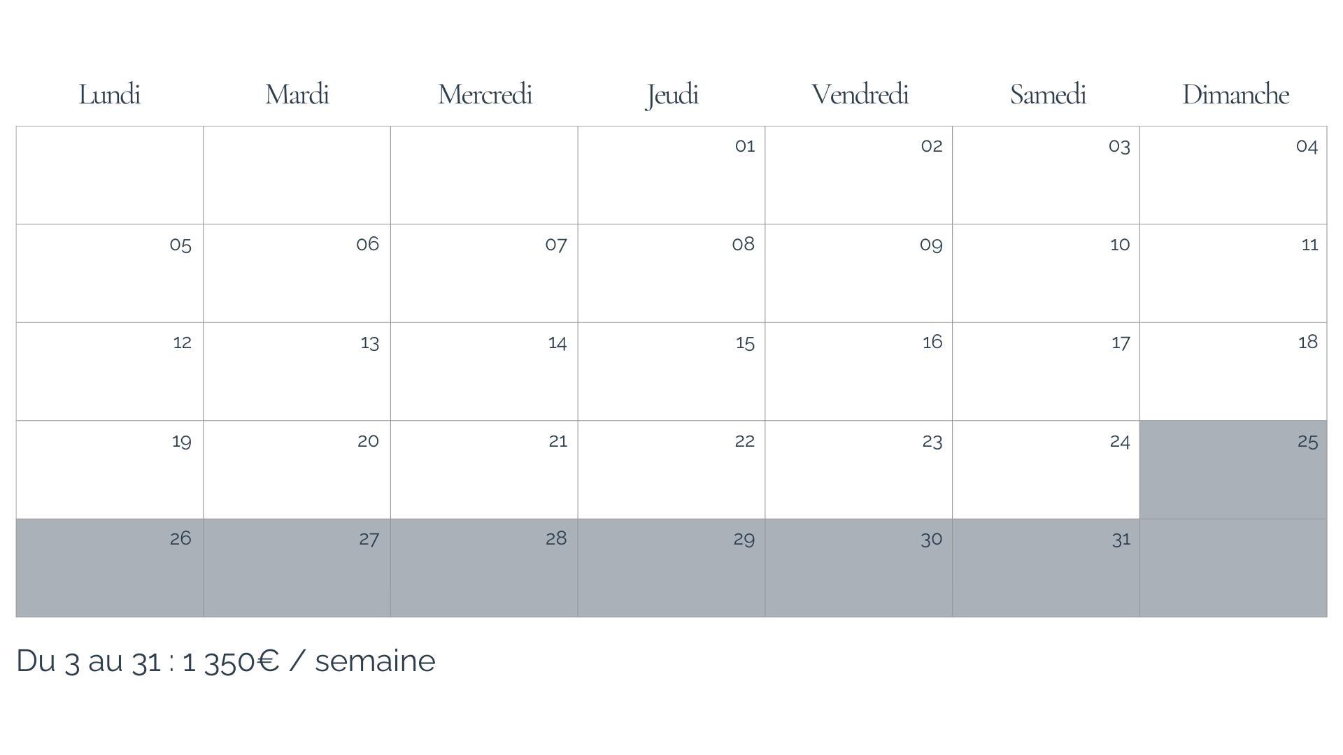 Disponibilités et tarifs octobre de la villa 4 chambres