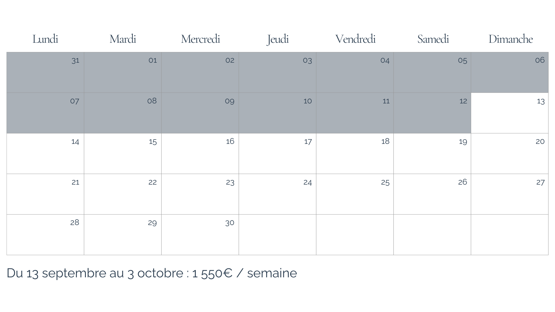 Disponibilités et tarifs septembre de la villa 2 chambres