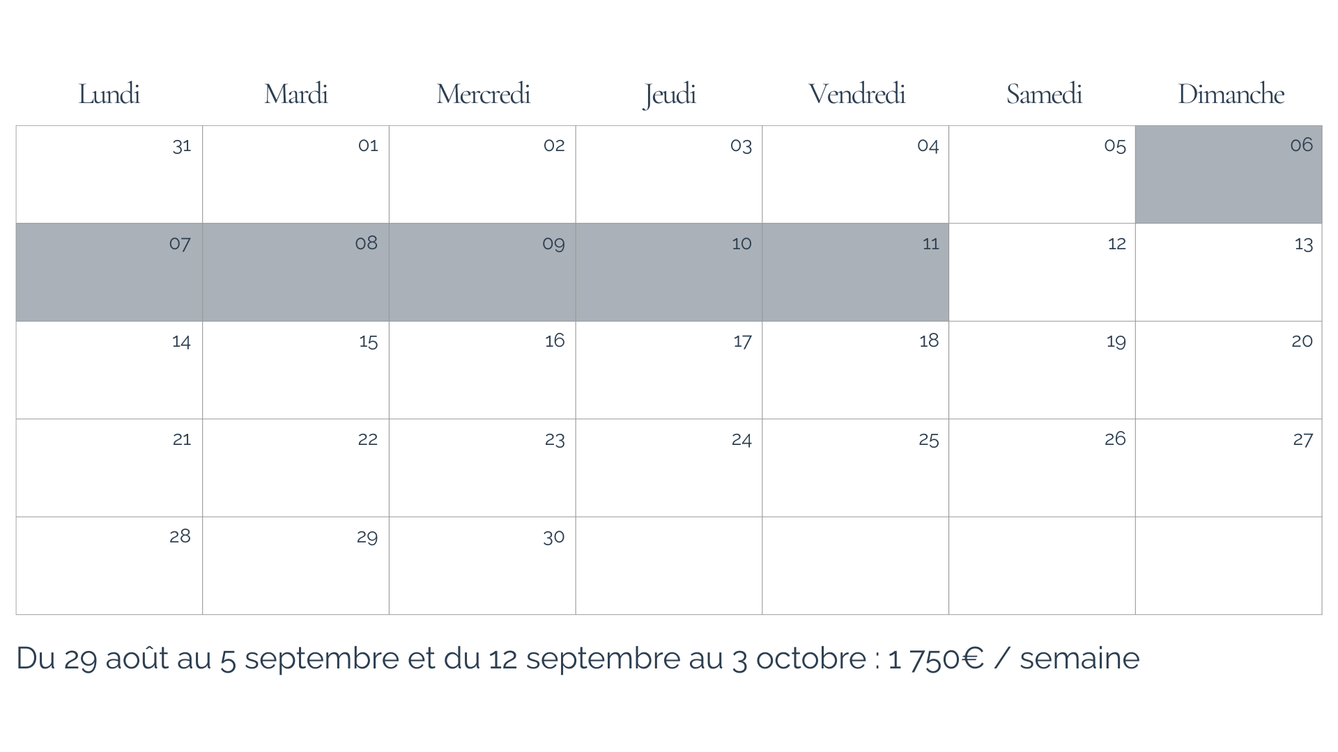 Disponibilités et tarifs septembre de la villa 4 chambres